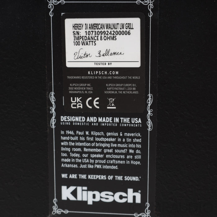 Klipsch Heresy IV Floorstanding Speakers