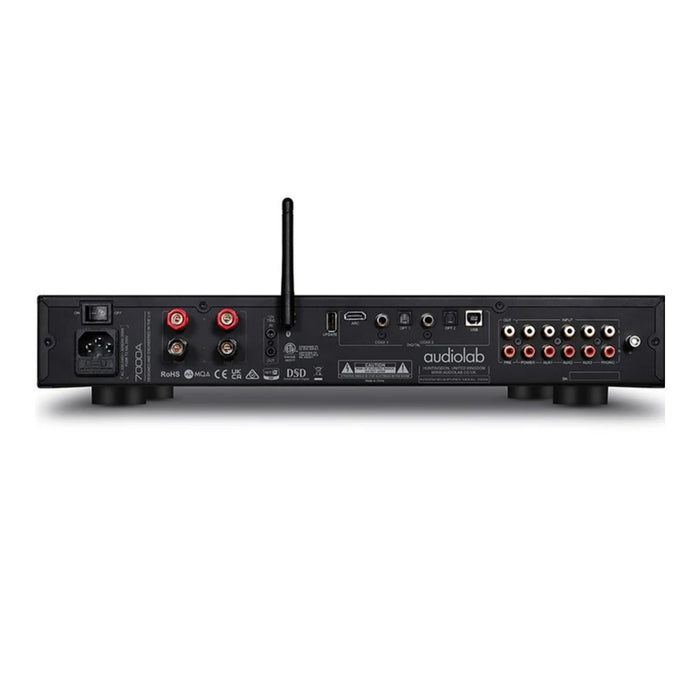 Audiolab 7000A Integrated Amplifier rear view, in black