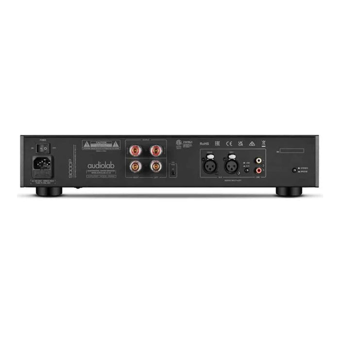 Audiolab 9000P Power Amplifier rear view, in black