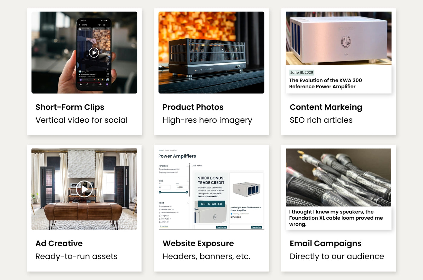 Collection of digital marketing activities, including short-form video for social media, content marketing, and more.