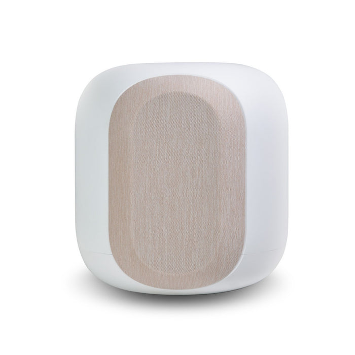 Bluesound PULSE SUB Wireless Subwoofer front view, in white (with grille)