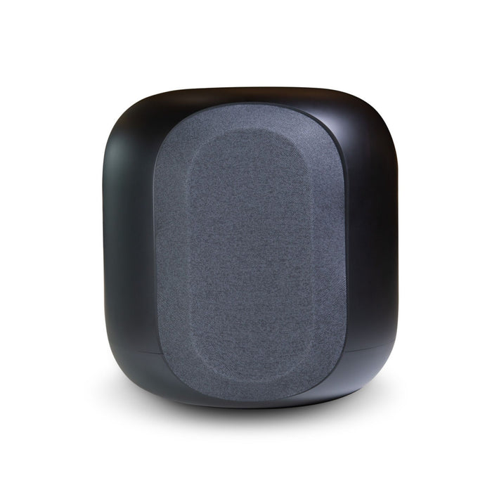 Bluesound PULSE SUB Wireless Subwoofer front view, in black (with grille)