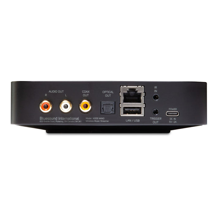Bluesound Node Nano Wireless Network Streamer rear panel, inputs and outputs