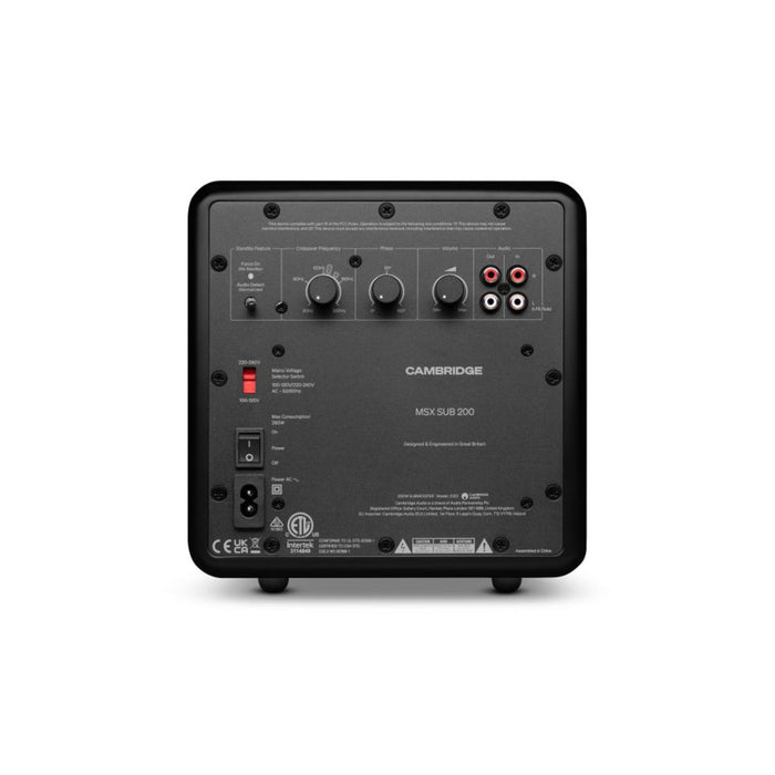 Cambridge Audio MSX Sub 200 Subwoofer rear view, in black