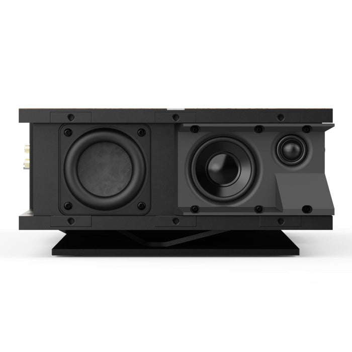 Cambridge Audio EVO One All-In-One System side profile view with grill removed, showing side drivers
