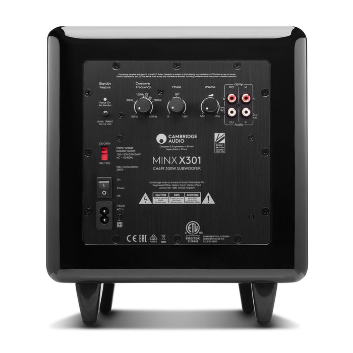 Back view of Cambridge Audio Minx X301 Black Subwoofer