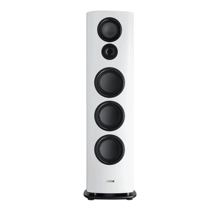 Canton Reference 1 Floorstanding Speakers, black piano front and side combined view