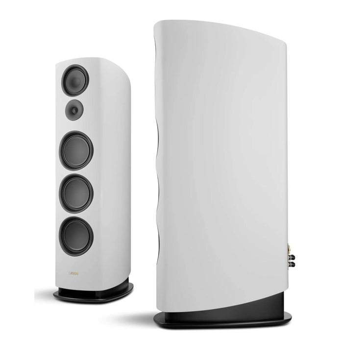 Canton Reference 1 Floorstanding Speakers, white satin staggered angle view