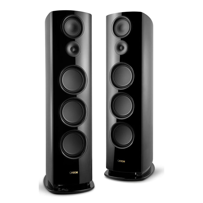 Canton Reference 1 Floorstanding Speakers, black piano staggered angle view