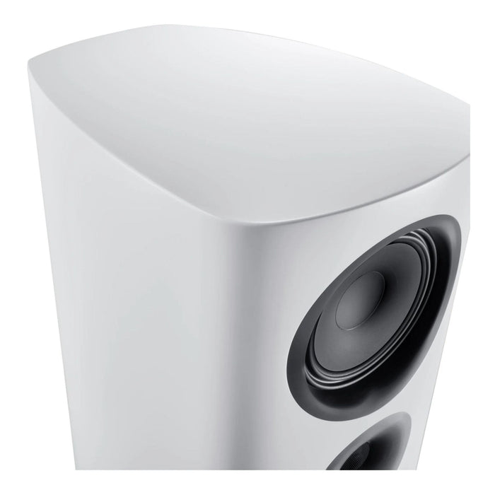 Canton Reference 5 floorstanding speaker, white satin close up top woofer angled