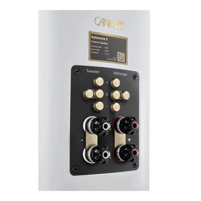Canton Reference 5 floorstanding speaker, white satin close up binding posts