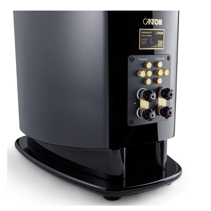 Canton Reference 5 floorstanding speaker, black piano close up binding posts