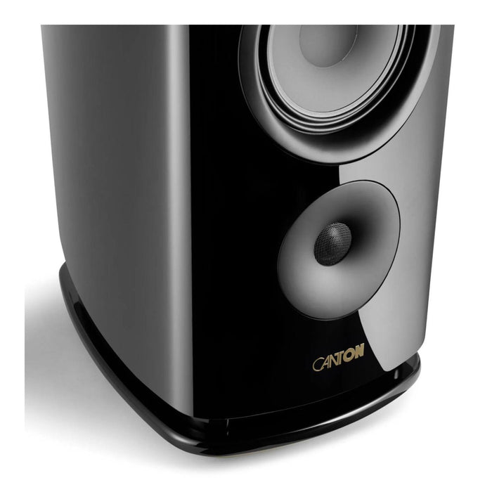 Canton Reference 9 Bookshelf Speaker, black piano woofer close up