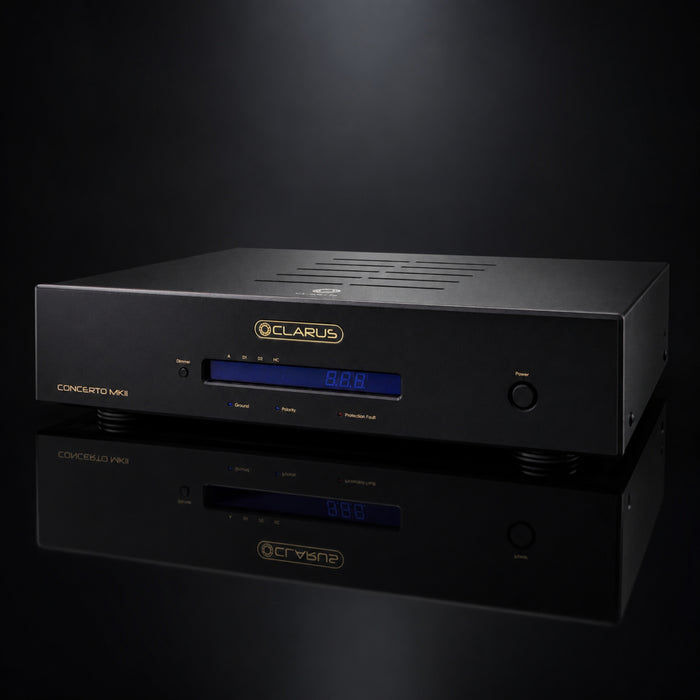 Hero shot on dark background of Clarus Concerto MkII Power Conditioner
