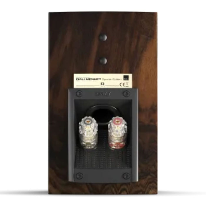 DALI Menuet SE Bookshelf Speakers, walnut rear panel, binding posts