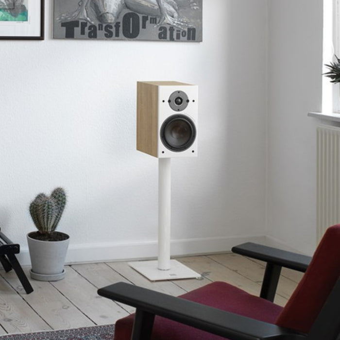 DALI Oberon 3 Bookshelf Speakers Light Oak Finish in audiophile room with listening chair