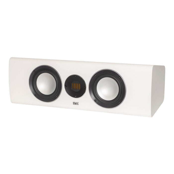 ELAC Carina Center Channel Speaker, satin white angled view
