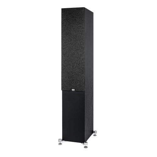 ELAC Debut 3.0 DF53 Floorstanding Speaker angled view with grill