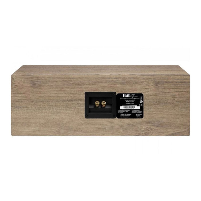 ELAC Debut Reference DCR52 Center Channel Speaker, white and oak rear view, binding posts