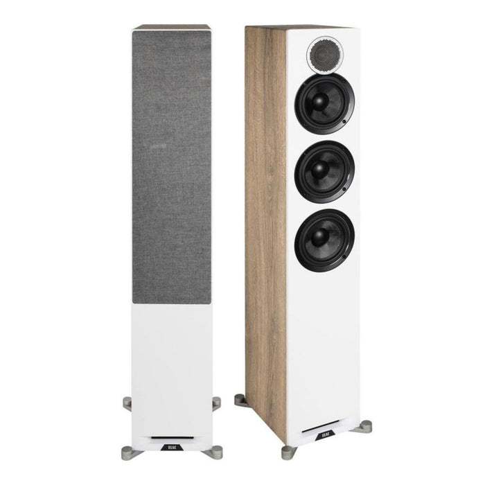 ELAC Debut Reference DFR52 Floorstanding Speakers, white and oak pair