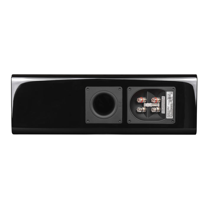 ELAC Solano 2.0 CC281 Center Channel Speaker, gloss black rear view, bass port and binding posts