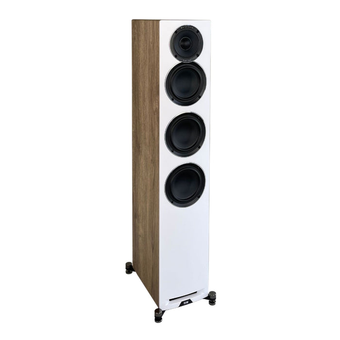 ELAC Uni-Fi Reference UFR52 Floorstanding Speakers, satin white angled view