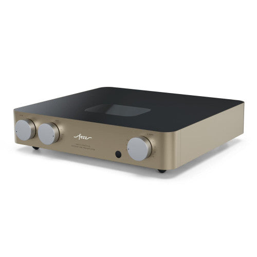 Fezz Audio Sagita Prestige Premium Balanced Tube Preamplifier angled view, in Sunlight