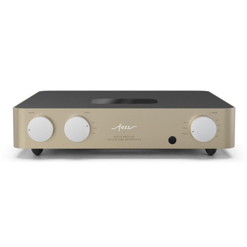 Fezz Audio Sagita Prestige Premium Balanced Tube Preamplifier front view, in Sunlight