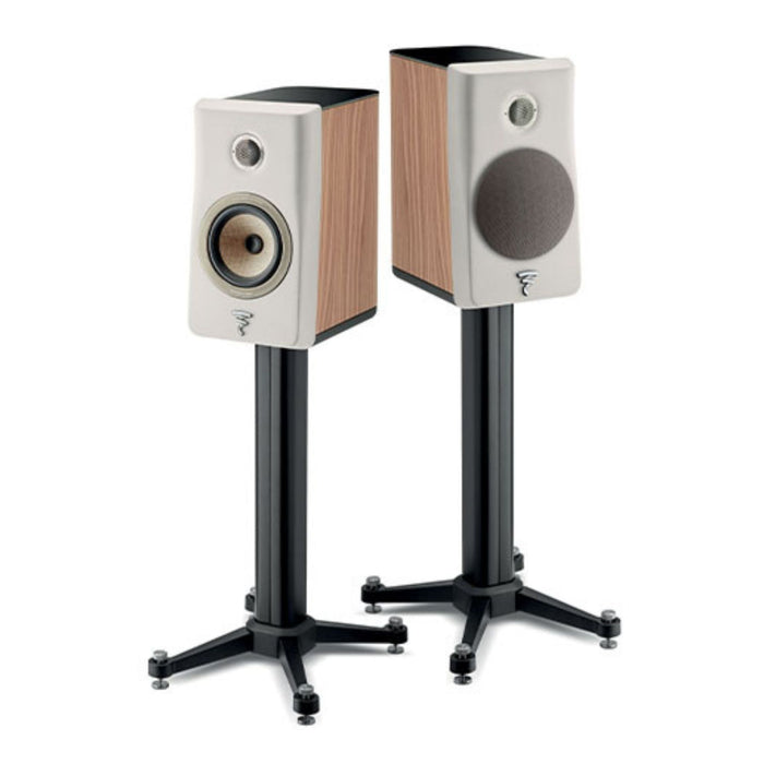 Focal Kanta No1 Bookshelf Speakers, walnut mat and ivory mat pair on stands