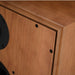 Harbeth SHL5plus XD2 Bookshelf Speaker, detail shot showing premium cherry veneer