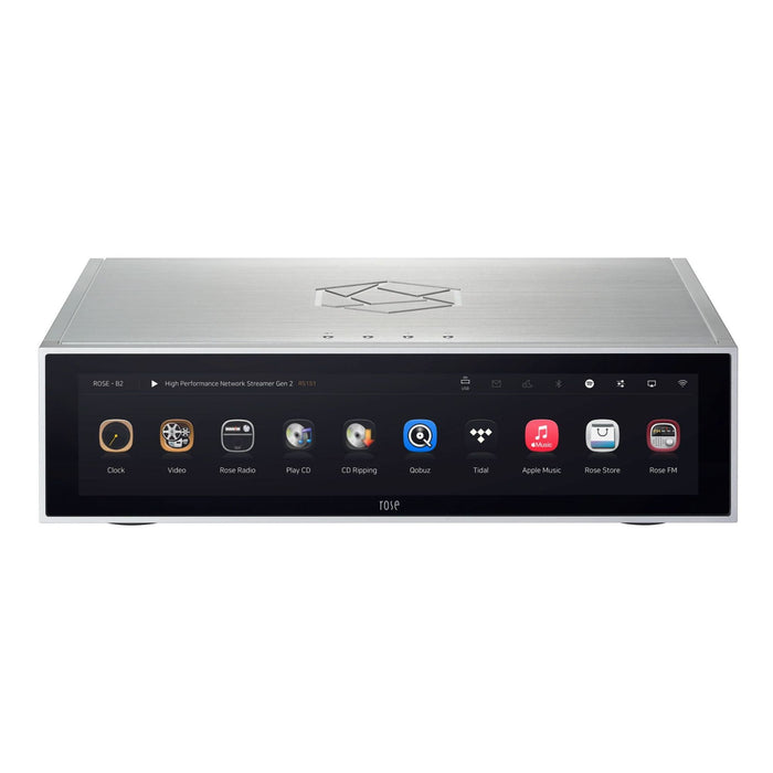 HiFi Rose RS151 Network Streamer silver finish front view, showing 15.4” Full HD multi-touch display