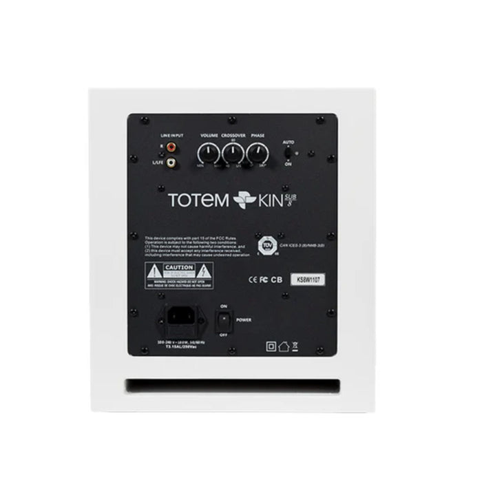 Totem Acoustic KIN Sub 8 Subwoofer in white, rear view