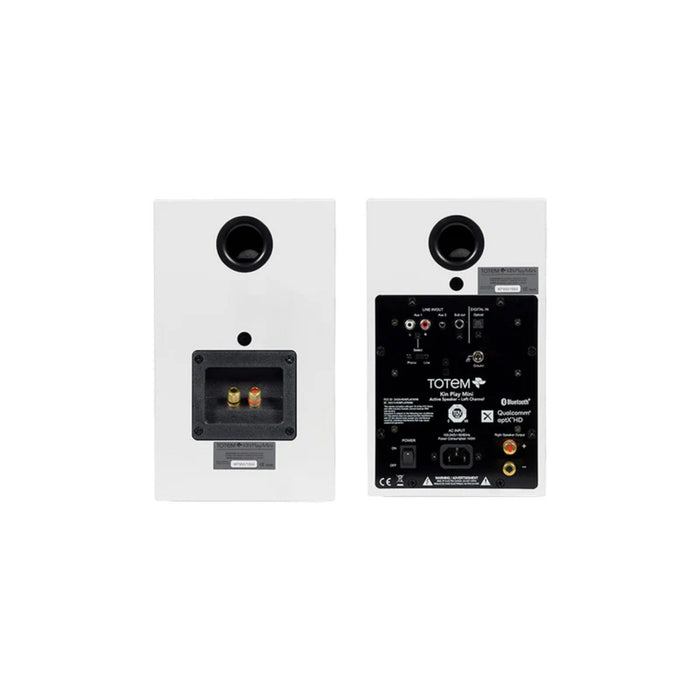 Totem Acoustic KIN Play Mini Bookshelf Speakers back view, in white
