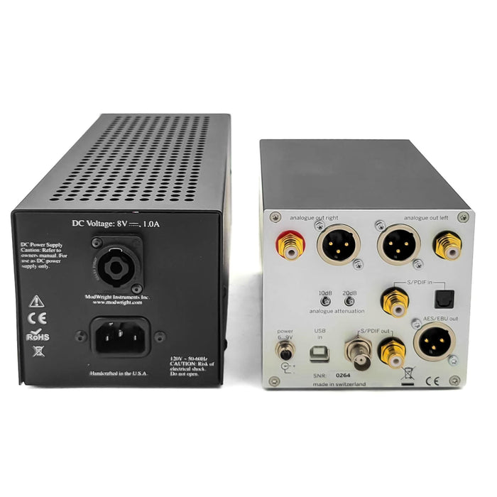 ModWright Linear Power Supply for Weiss DAC 204, with Weiss DAC 204 rear panels, inputs and outputs
