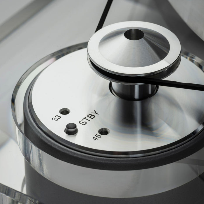 Musical Fidelity M8xTT Turntable, motor and belt close up