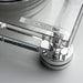 Musical Fidelity M8xTT Turntable, plinth close up angled view, badge