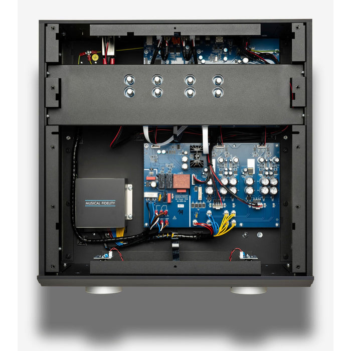 Musical Fidelity Nu-Vista DAC, black finish, top view with cover removed, internals 