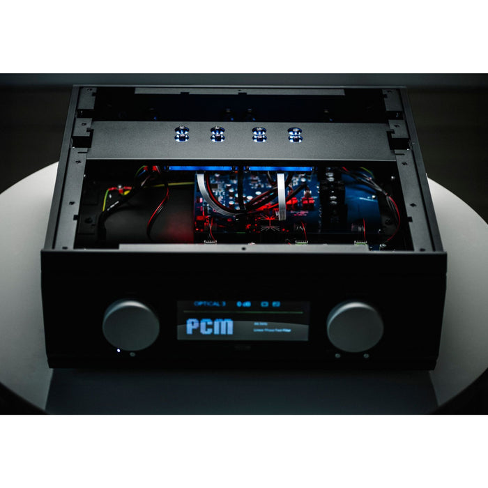 Musical Fidelity Nu-Vista DAC, black finish cover removed angled view