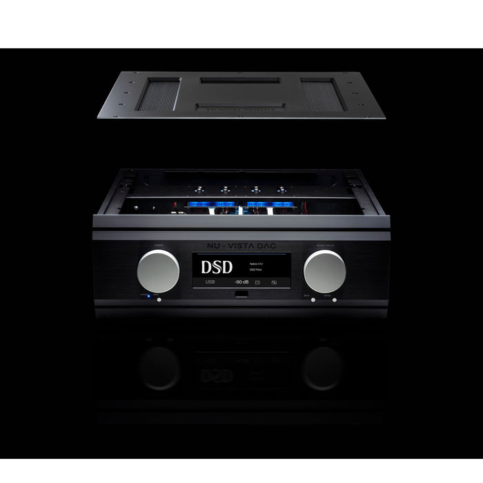 Musical Fidelity Nu-Vista DAC, black finish, cover removed and suspended above