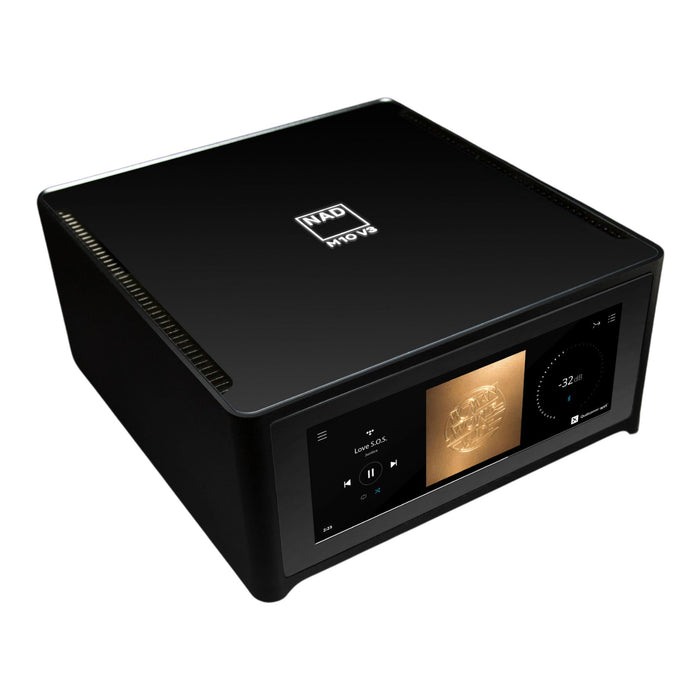 NAD M10 V3 BluOS Streaming Amplifier, top-angled view