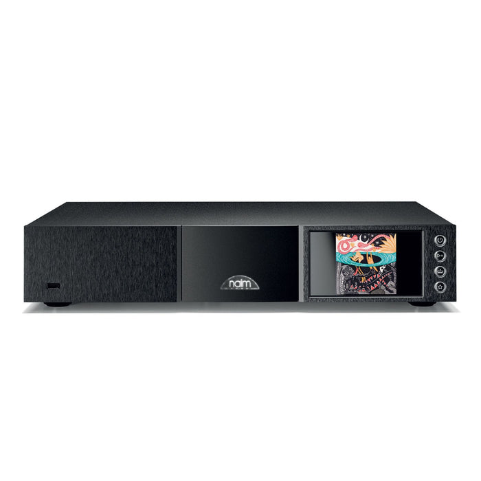 Naim ND 555 Reference Network Player front view with display on showing colorful album art