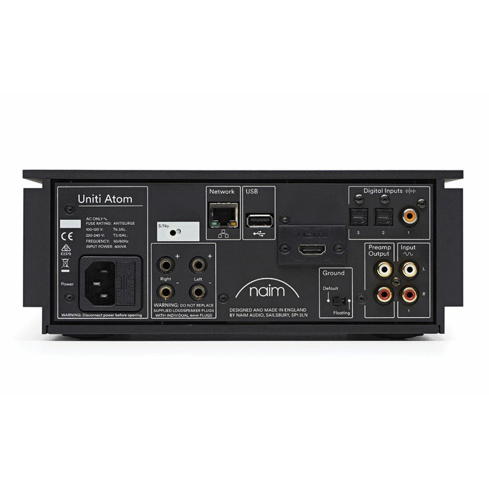 Naim Uniti Atom All-In-One Wireless Music Player rear panel, inputs and outputs