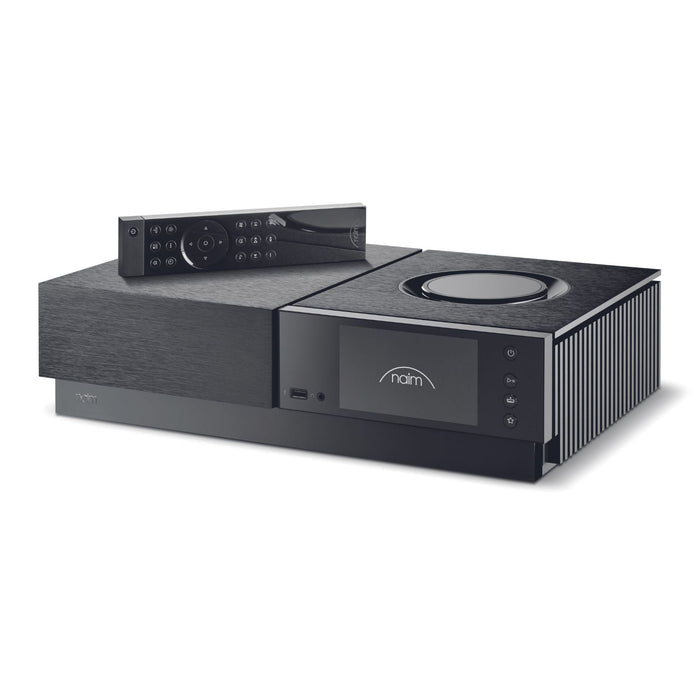 Naim Uniti Nova Power Edition All-In-One Player, angled view with remote