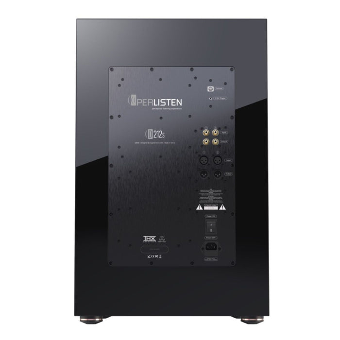 Perlisten D212s Subwoofer, piano black rear panel, inputs and outputs