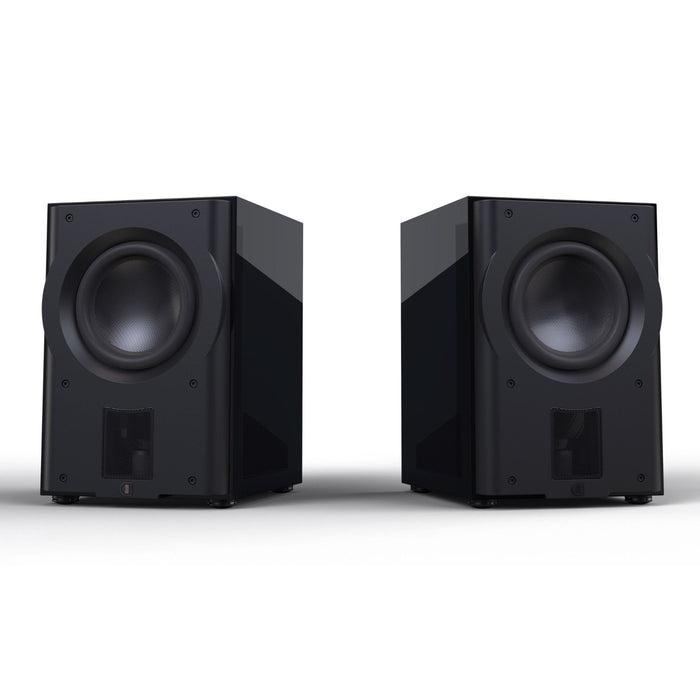 Perlisten R210s Dual Driver Powered Subwoofer, piano black pair, hero shot