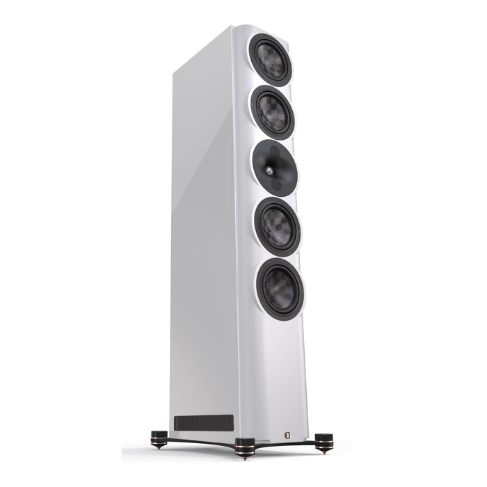 Perlisten S7t Floorstanding Speakers, white piano angled view