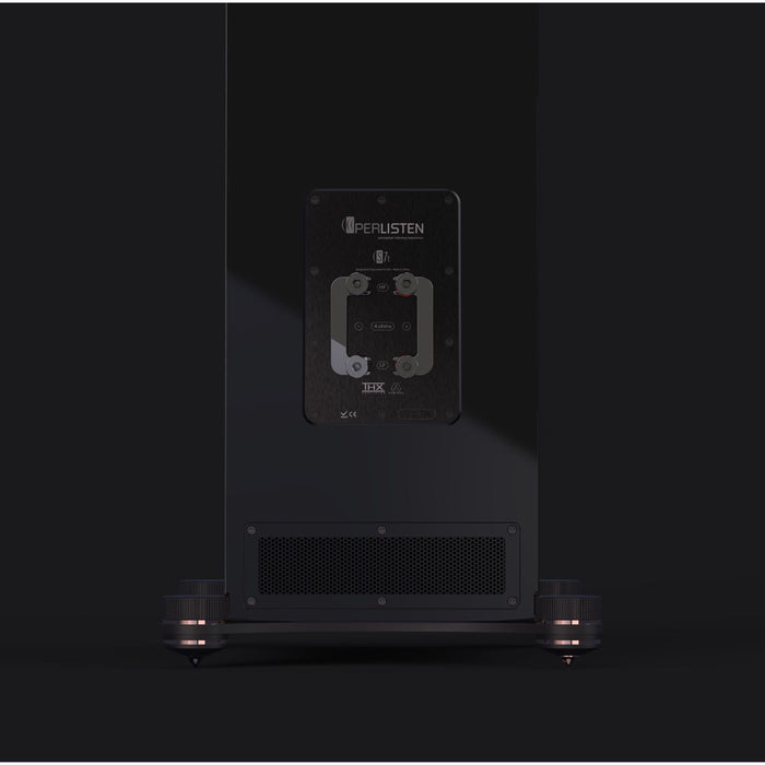 Perlisten S7t Floorstanding Speakers, black piano binding posts close up