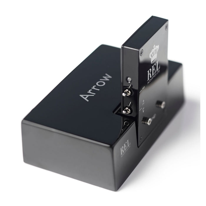 REL Arrow Wireless Transmitter, angled view showing top of case