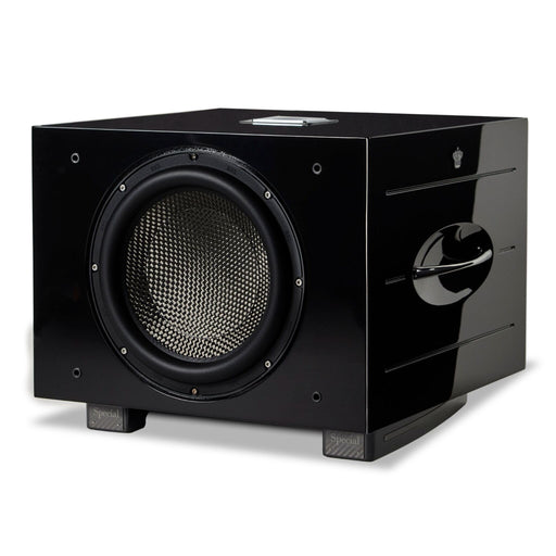 REL Carbon Special Black Label 12” Powered Subwoofer, front angled view