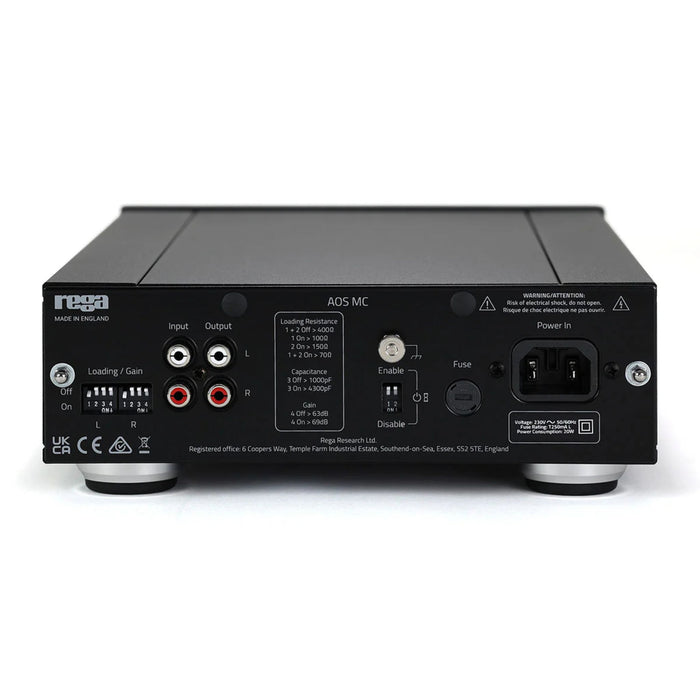 Rega AOS Moving Coil Phono Preamplifier rear panel, inputs and outputs